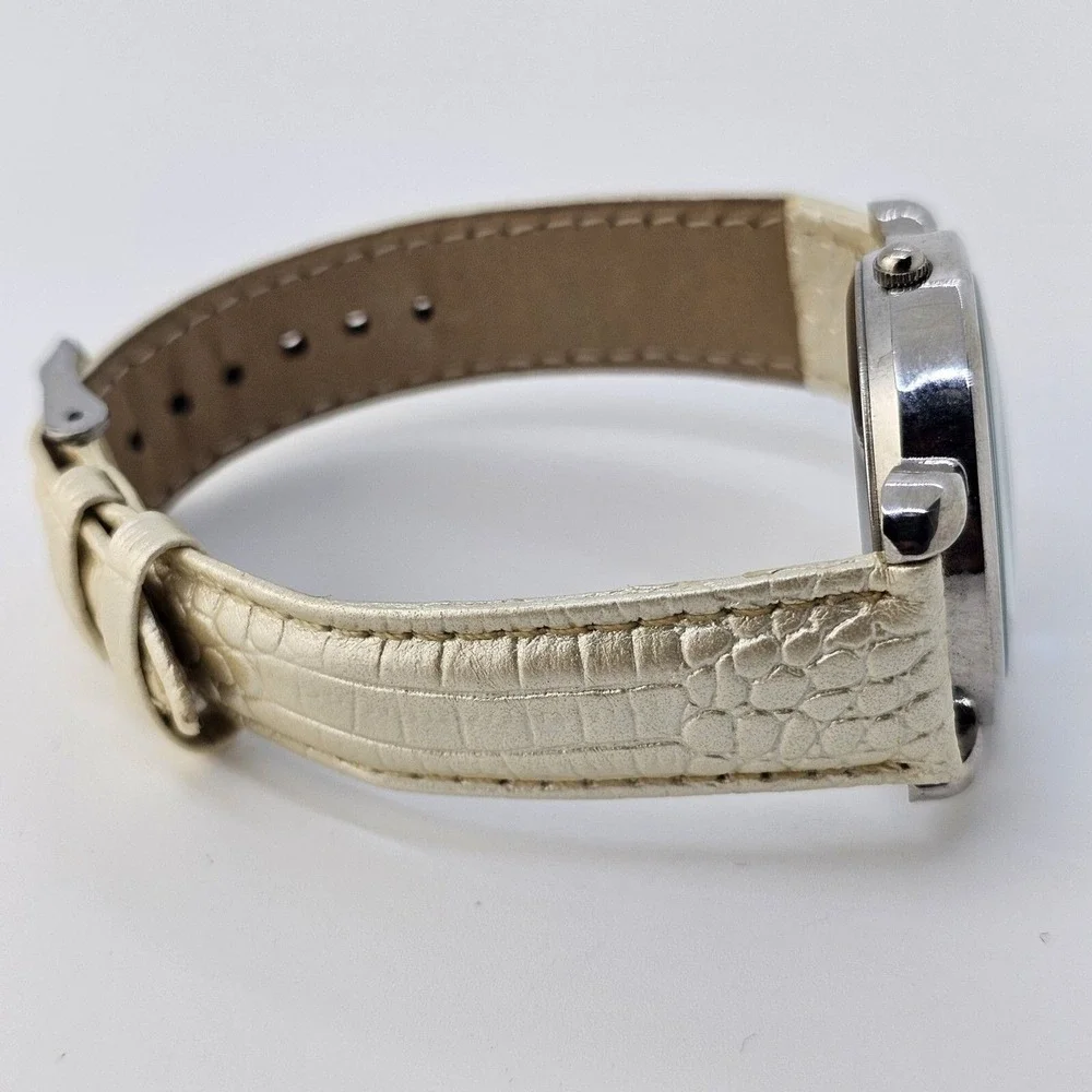 NYC Women's Watch 34MM Gray Dial Cream‎ Faux Leather Band Straps New Battery